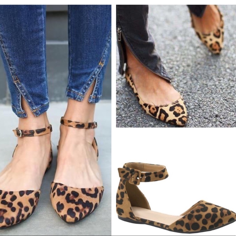 LEOPARD PRINT ANKLE STRAP FLATS - Picture 1 of 4